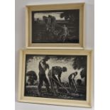 Alan Blyth (1900 - 1953) Tilling the Field signed, scratchboard engraving,