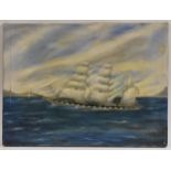 English Marine School Three-Masted Ship on a Choppy Sea oil on canvas,