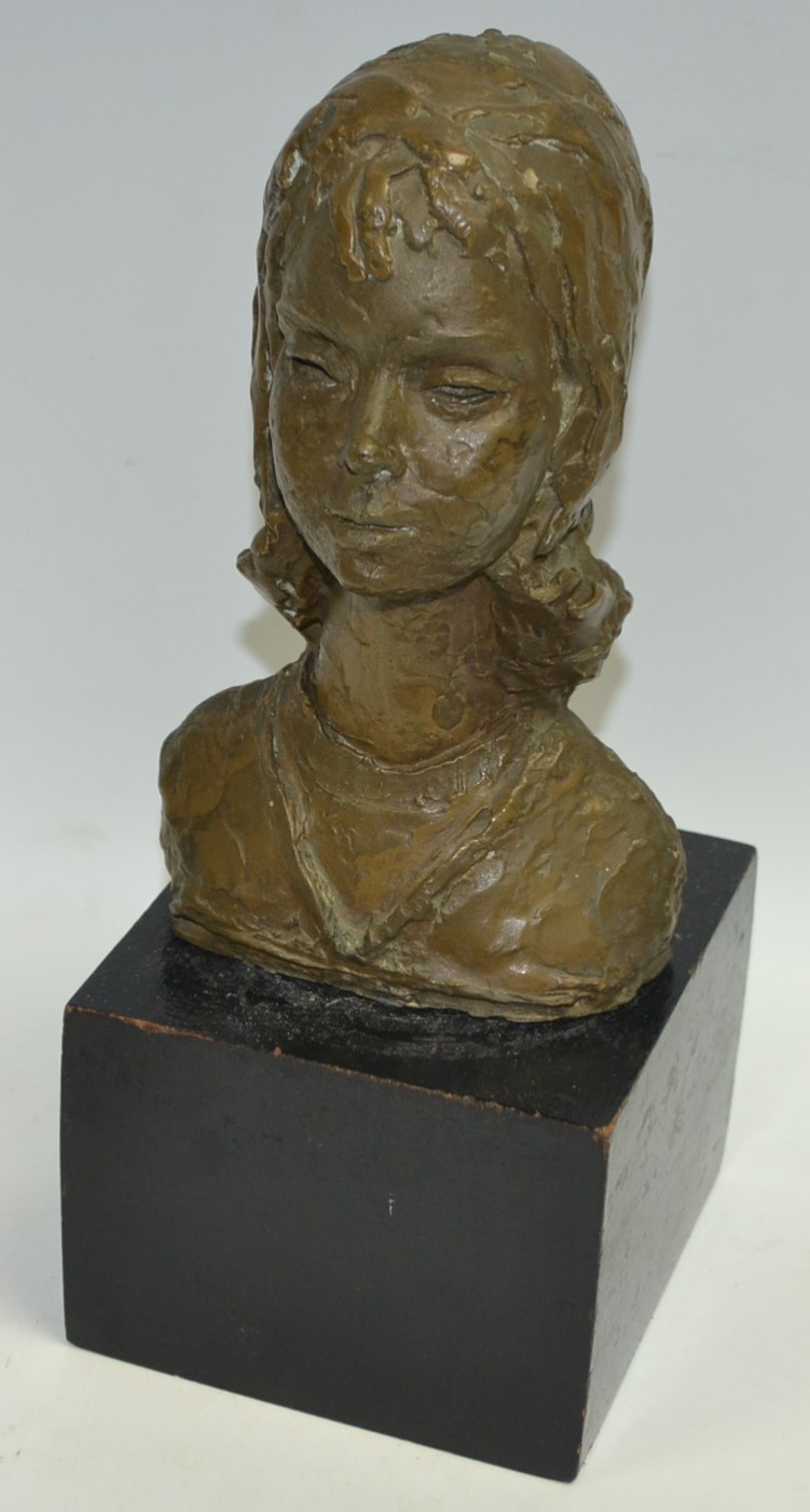 British School (20th century) A Maquette Sculpture, Head of a Young Girl Bronze Resin,