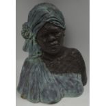 African School Sculpture Head and Shoulders Portrait Bust of an African Woman bronze effect resin,