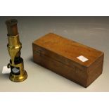 A Victorian mahogany cased brass students/field microscope