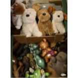 Boxes and Objects - carved wooden family of elephants; others, rhinos, hippopotamus, birds,