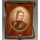 A porcelain oval plaque, printed portrait of young female,