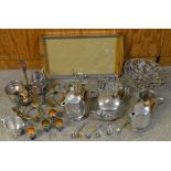 Metalware - a Piquot Ware tea set, comprising teapot, hot water jugs, jug, tray,