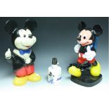 A TYCO Mickey Mouse telephone; a 1980's rubberoid Mickey Mouse table lamp; another,