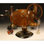 Boxes and Objects - a Remy Martin tantalus cabinet; a decorative armillary sphere;