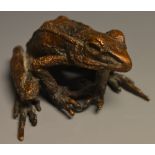 A bronze study of a frog, naturalistically modelled,