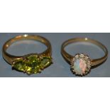 A 9ct gold and opal ring;