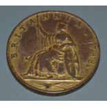 Coin, GB, Pattern halfpenny, George III 1788 restrike, gilded on copper,