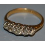 A diamond quintet ring, linear set with five graduated old cut diamonds,