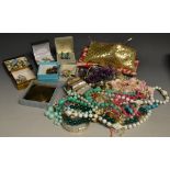 Costume Jewellery - a quantity, including bead necklace, earrings, hair clips, bracelets,