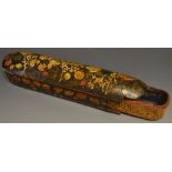 A Persian papier mache rounded rectangular qalamdan pen box,