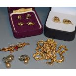 Fashion Jewellery - earrings; rope necklace; 9ct Victorian bar brooch;