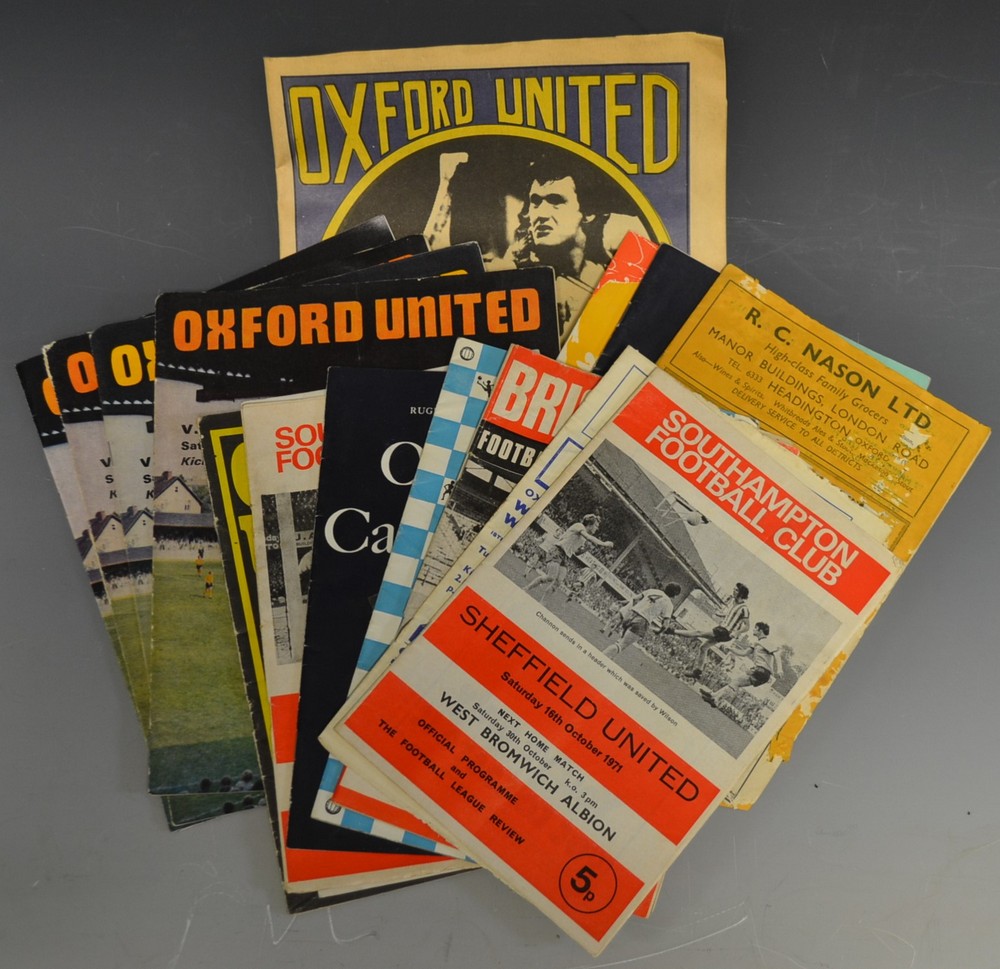 A collection of football programs, mainly Oxford United 1971 and later; others, Southampton FC,