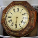 A 19th century German octagonal wall clock, brass inlay,