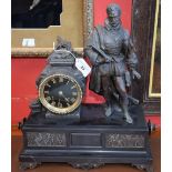 A 19th century French belge noir and spelter mantel timepiece,