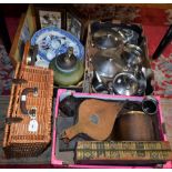 Boxes and Objects - a games box; a club; a blue and white child's tea set;