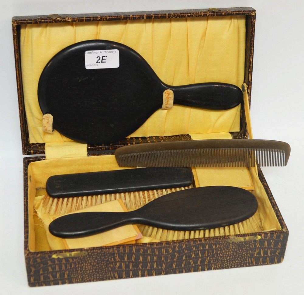 A mid 20th century ebonised three piece dressing table set ***PLEASE NOTE THERE IS NO BUYER'S