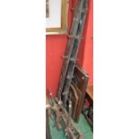 Salvage & Reclamation - set of four substantial gate hinges; three clamp/jacks;