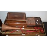 A mahogany two handled galleried tray,
