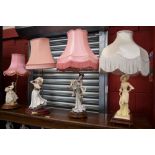 A Capodimonte table lamp, Lady in a Breeze; others similar, Oriental Lady,