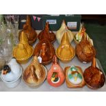Ceramics - a quantity of ceramic egg containers, various colours, and glazes, as hens, ducks,