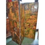 A decoupage three-fold screen/room divider,