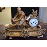 A French gilt metal figural mantel clock, William Shakespeare seated beside the clock,