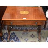 An early 20th century mahogany inlaid console table, lyre supports, lion paw feet,