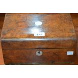 A burr walnut sewing box inlaid with mother of pearl,