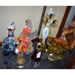 A colourful pair Murano glass figures, of an elegant lady and gentleman; another,