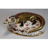 A Royal Crown Derby paperweight, Crocodile, gold signature edition, gold stopper, certificate,
