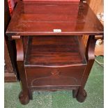 A 19th century mahogany commode, rectangular top, hinged seat,