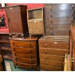 A retro mid 20th century design bow fronted chest of five long drawers, cabriole legs,