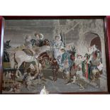 A 19th century needlepoint panel, depicting Cavaliers and ladies,