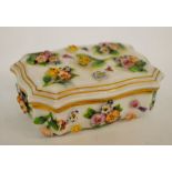 A Meissen shaped rectangular vesta box and cover encrusted with flowers, crossed swords, c.