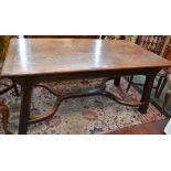 A 17th century style oak refectory type dining table, rectangular top, square legs,