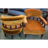 A pair of Victorian tub chairs unusually agglutinating to form a tête-à-tête sofa/love seat,