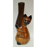 A novelty wooden cat vase ***PLEASE NOTE THERE IS NO BUYER'S PREMIUM ON THIS LOT,