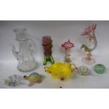 Glassware - Venetian and other glass including a pair of leaf dishes, twisted cane in pink, green,