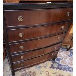 A mahogany bow front chest of five long drawers, shaped apron, cabriole legs,