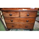 A Victorian mahogany chest of two short over two long cockbeaded drawers, bun feet, casters,