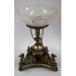 A silver plated table centrepiece, cut glass dish,