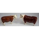 A Beswick ceramic model, Champion of Champions, Hereford Bull; another, similar, Cow,