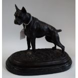 A bronze study, of a boxer dog, the base marked Mene, black marble plinth, approx 28cm high,