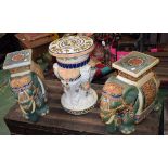 A pair of large Chinese Elephant plant stands/seats, 42cm high; a similar jardinere stand,