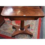 A William IV rosewood card table, hinged rectangular top enclosing a baize lined playing surface,