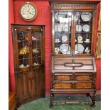 An early 20th century oak bureau bookcase,