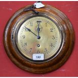 A 20th century oak framed yacht clock, 16cm brass dial, Arabic numerals, minute track,
