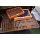 Boxes and Objects - a printers type tray; a coin collectors cabinet;